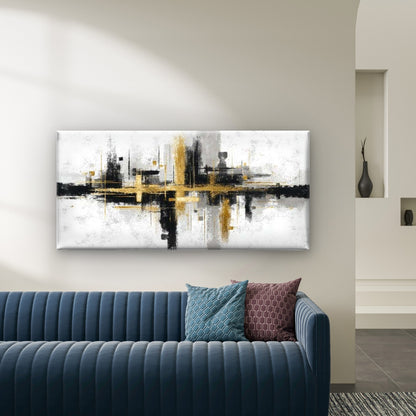 Gold and Black Geometric Wall Art Canvas Office Home Room Framed 120x60cm