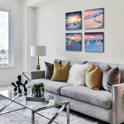 4pc Snowy Forest Natural Scenery    Wall Art Canvas Framed