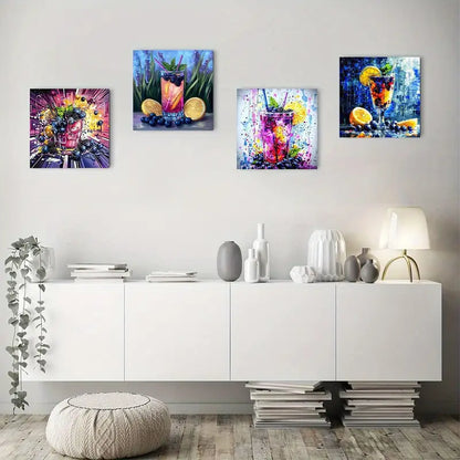 4pcs Vibrant Cocktail Art Prints Wall Art Canvas Framed