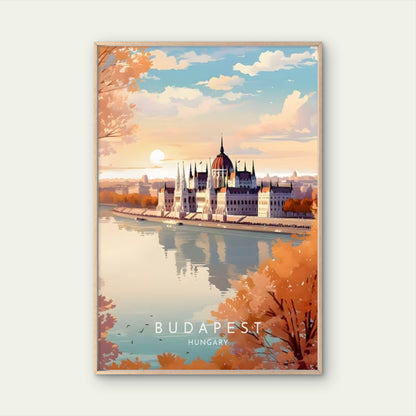 Budapest Hungary Cityscape Sunset View Travel Poster Print Wall Art