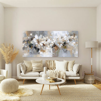 Soft Neutral Floral Wall Art Canvas Office Home Room Framed 120x60cm