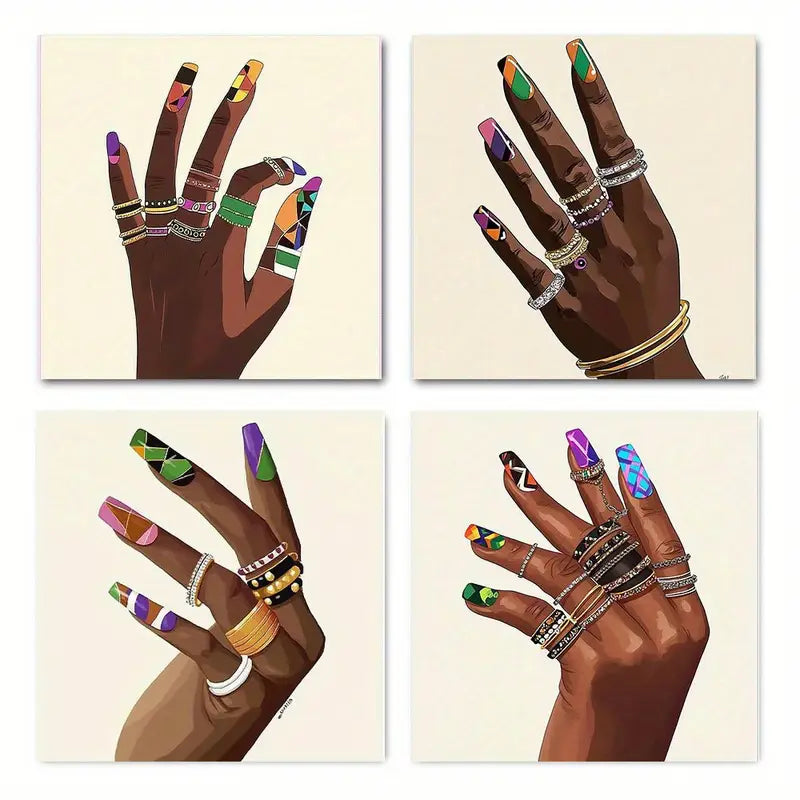 4pcs Black Female Hands BF   Wall Art Canvas Framed