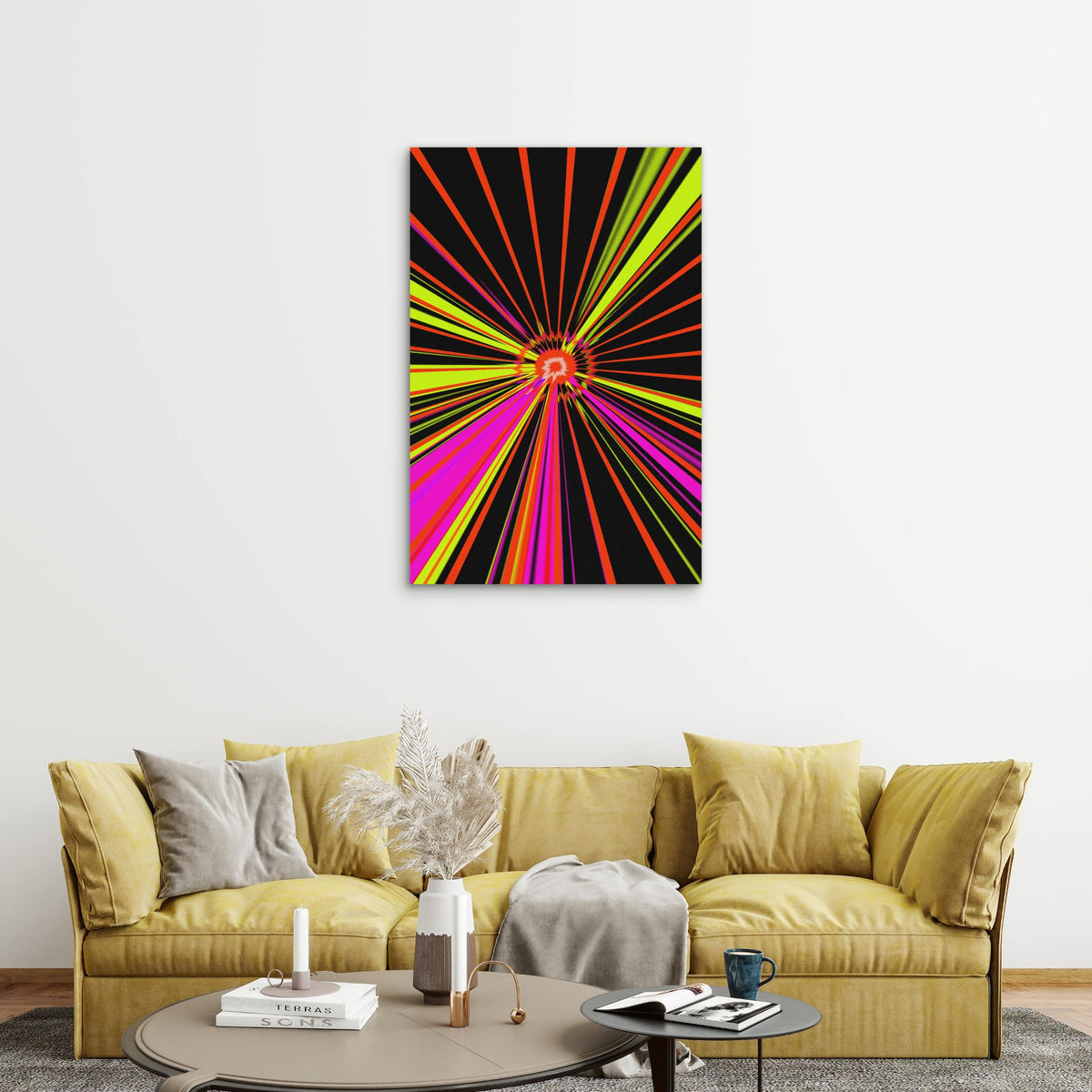 Abstract Digital Art with Radiating Colorful Lines 40x60cm Metal Print Ready to Hang