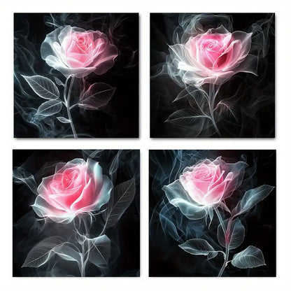 4pcs T Sparkling Rose  Elegant   Wall Art Canvas Framed