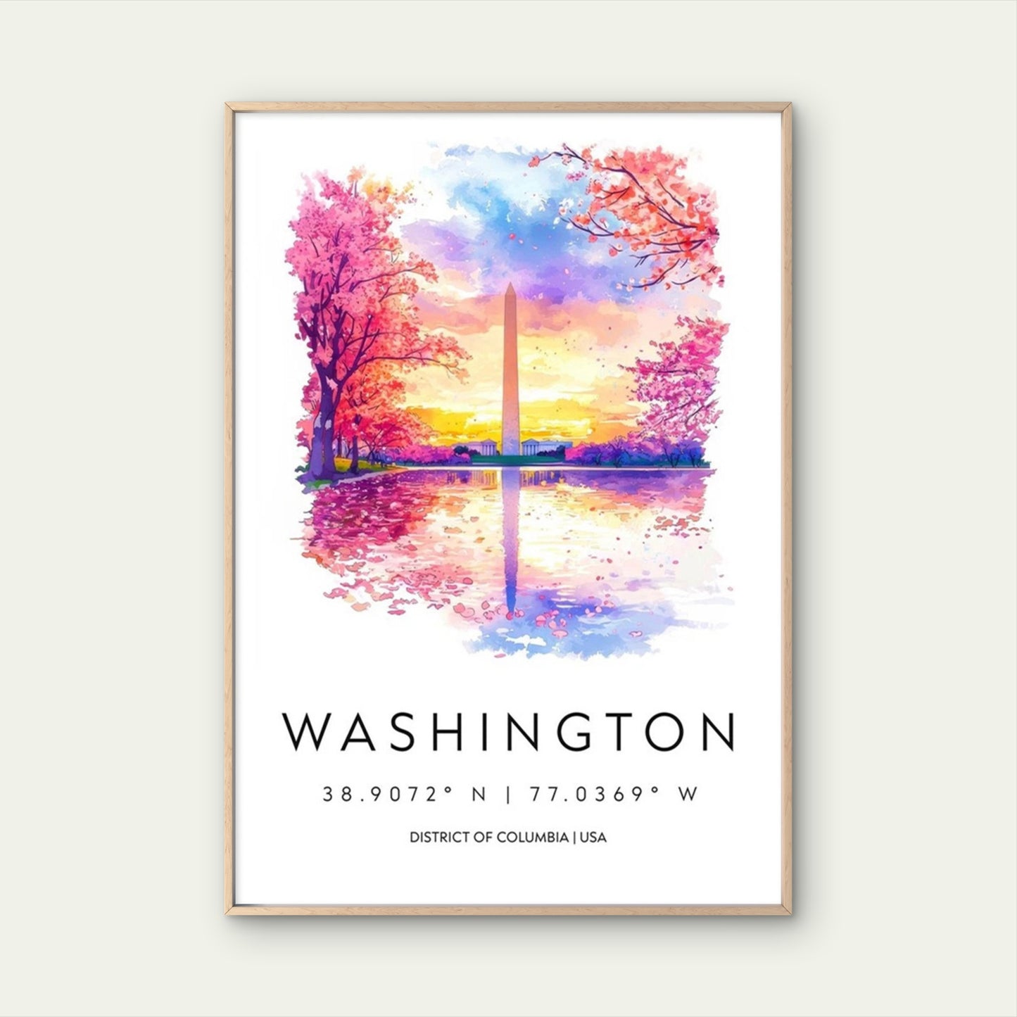Cherry Blossoms At Washington Monument Travel Poster Print Wall Art