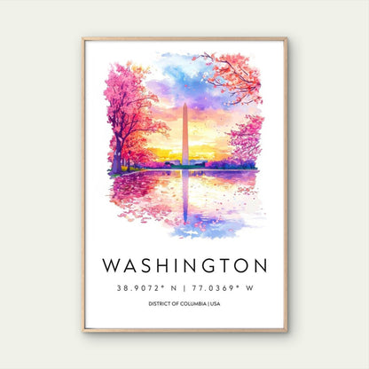 Cherry Blossoms At Washington Monument Travel Poster Print Wall Art