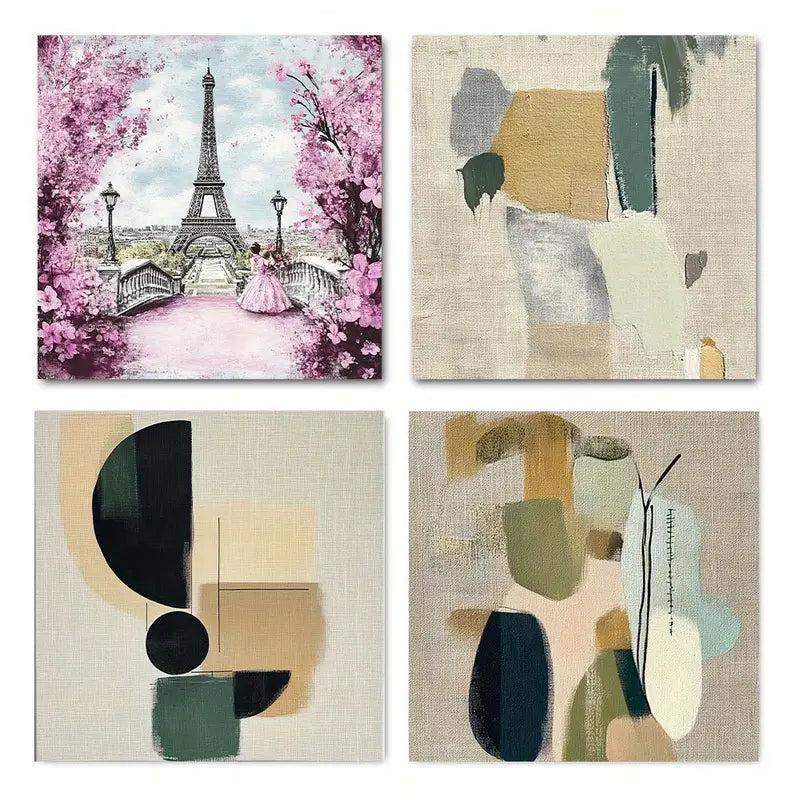 4pcs Watercolor Paint Strokes Abstract Shapes  Wall Art Canvas Framed