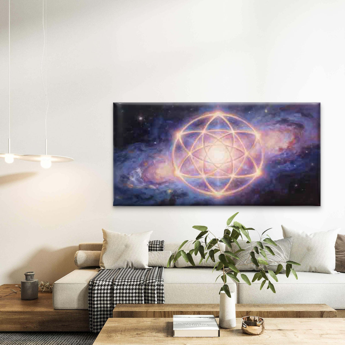 Glowing Cosmic Energy Geometry Wall Art Canvas Office Home Room Framed 120x60cm