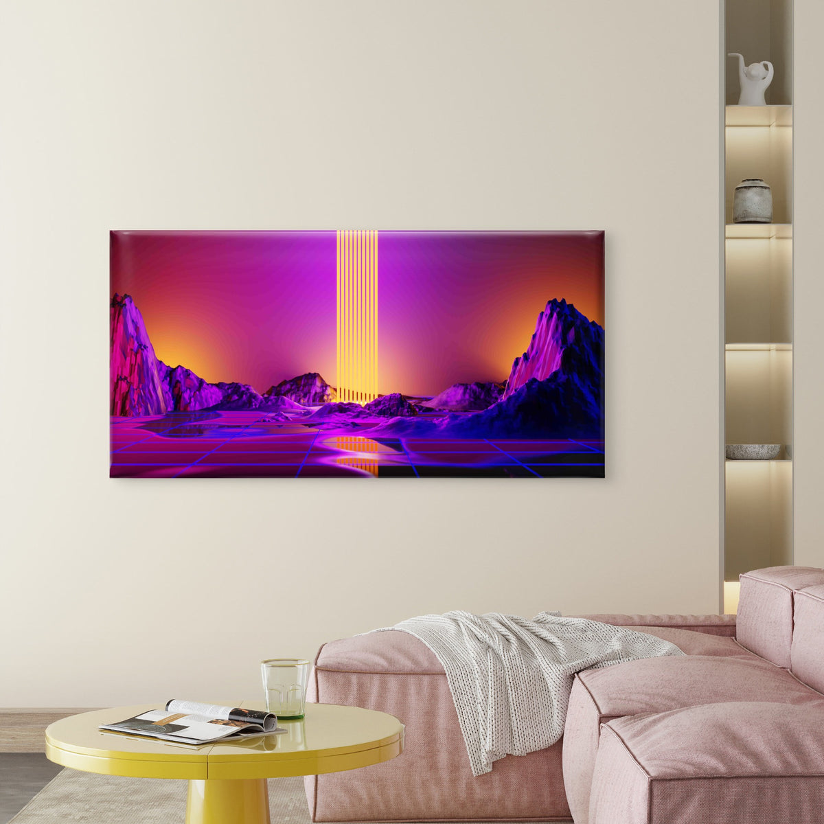 Abstract Retro 80s Landscape Wall Art Canvas Office Home Room Framed 120x60cm