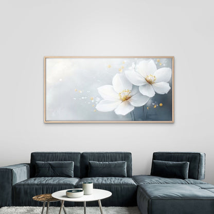 Abstract White Flowers Wall Art Canvas Office Home Room Framed 120x60cm
