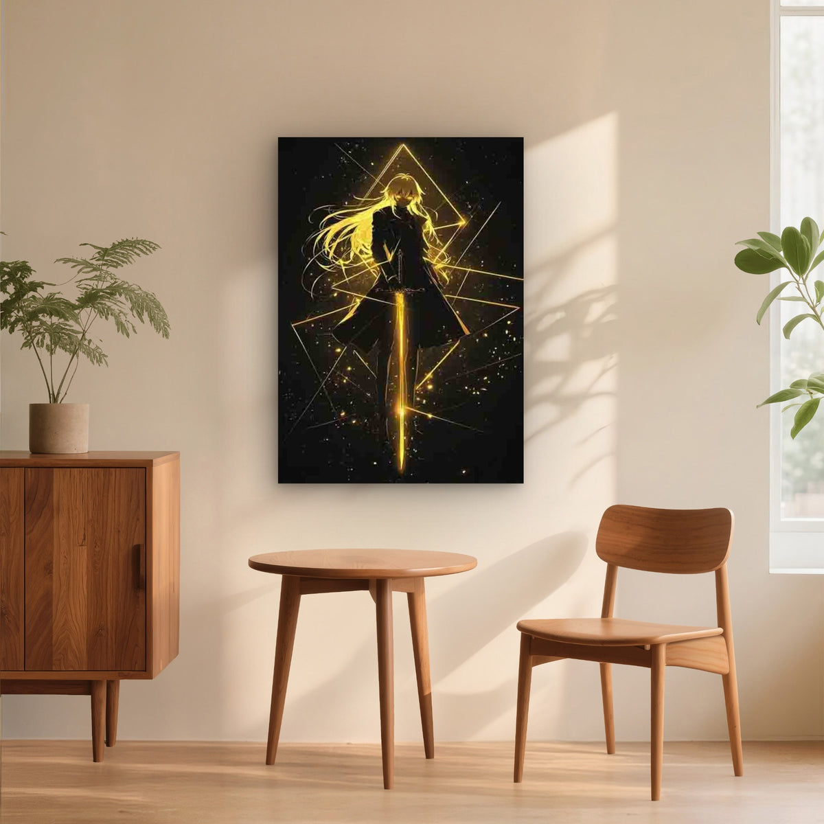 Blonde Warrior with Glowing Sword 60x90cm Metal Print Ready to Hang