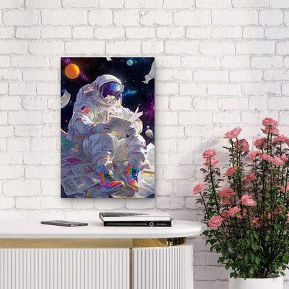 Astronaut Reading in Space Metal Print Ready to Hang