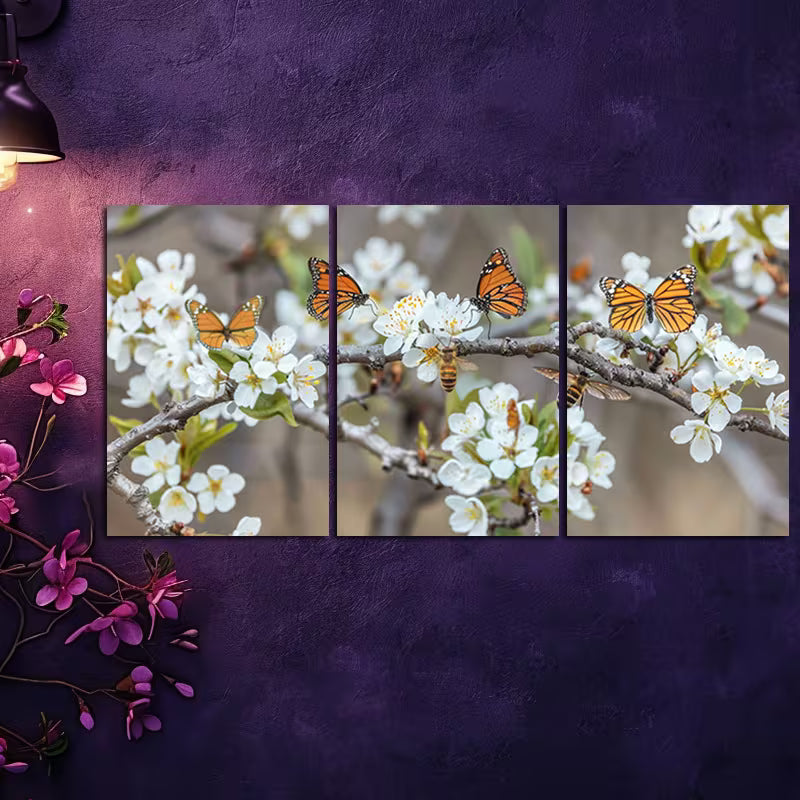 3pcs Vibrant Meadow with Butterflies Wall Art Set Canvas Framed 60x90cm - High Quality Print 100% Australian Made Wall Canvas Ready to Hang