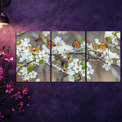 3pcs Vibrant Meadow with Butterflies Wall Art Set Canvas Framed 60x90cm - High Quality Print 100% Australian Made Wall Canvas Ready to Hang