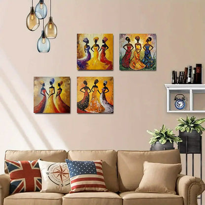 4pcs Black African Woma Art Deco  Wall Art Canvas Framed