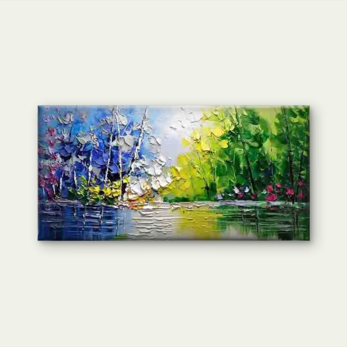 Vibrant Abstract Forest Landsca Wall Art Canvas Office Home Room Framed 120x60cm