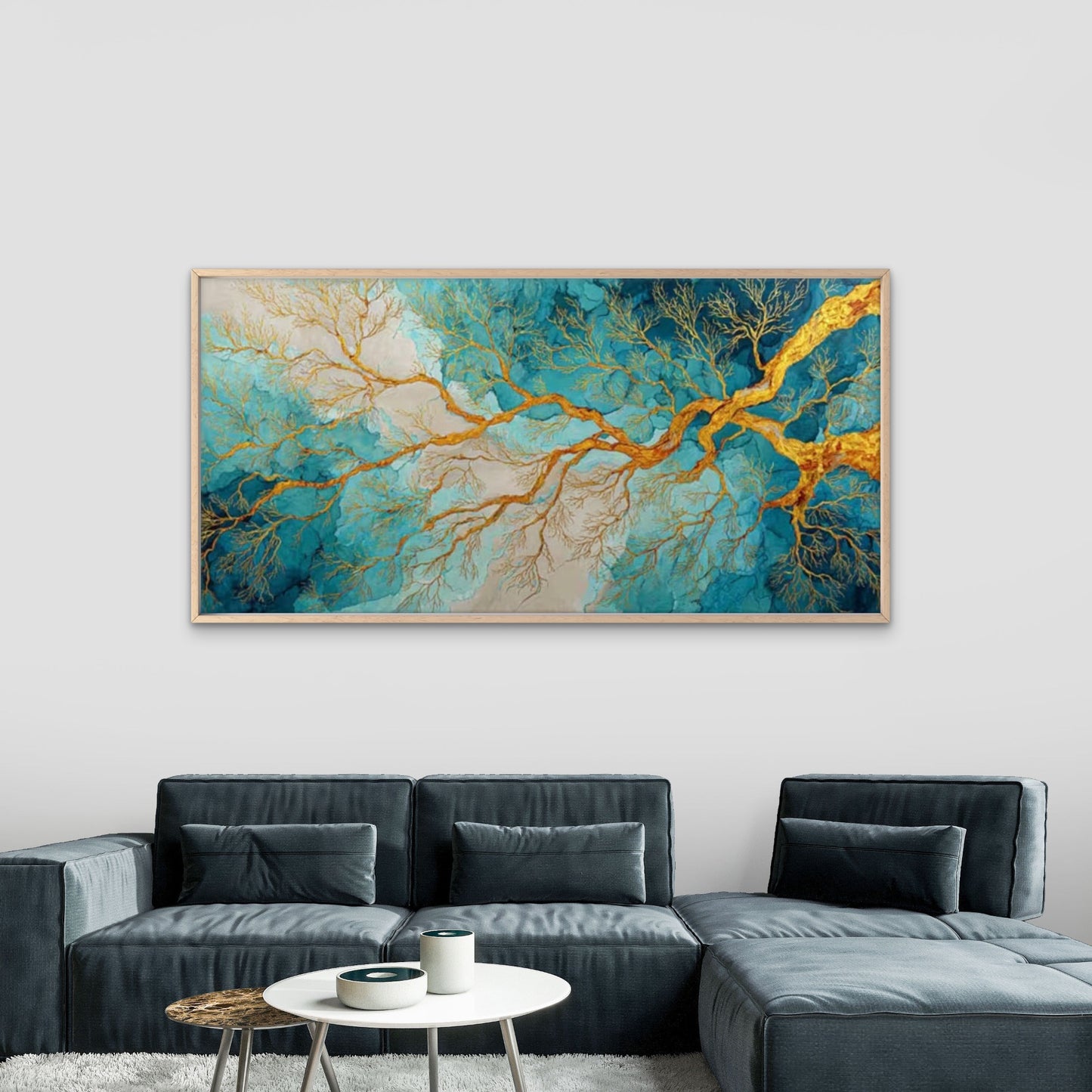 Golden Roots Abstract Wall Art Canvas Office Home Room Framed 120x60cm