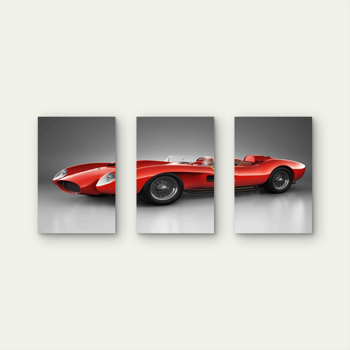 3pcs Classic Red Retro Roadster Racing Car Metal Print Ready to Hang Art