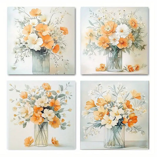 4pcsDaisy Flowers Wall Art Canvas Framed