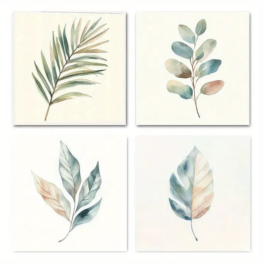 4pcs Soft Pastel Green & Blue Tones  Wall Art Canvas Framed