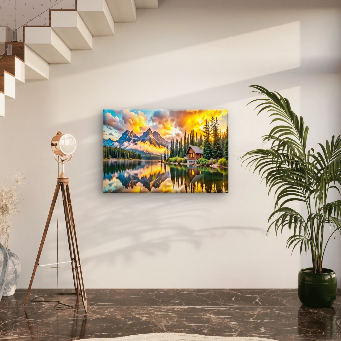 Golden Hour Sky Lake Wooden House Wall Art Decor 100% Australian Made