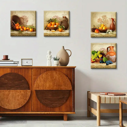 4pcs Vintage Theme Fruit Pictures Farmhouse Wall Art Canvas Framed