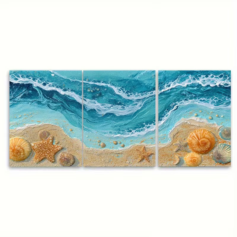 3pcs Sea Sun Sand Wall Art - Beach House  Metal Print Ready to Hang Art