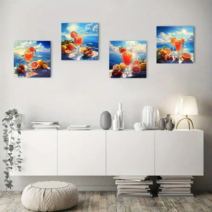 4pcs Seaside Mixed Juice Grapefrui Wall Art Canvas Framed