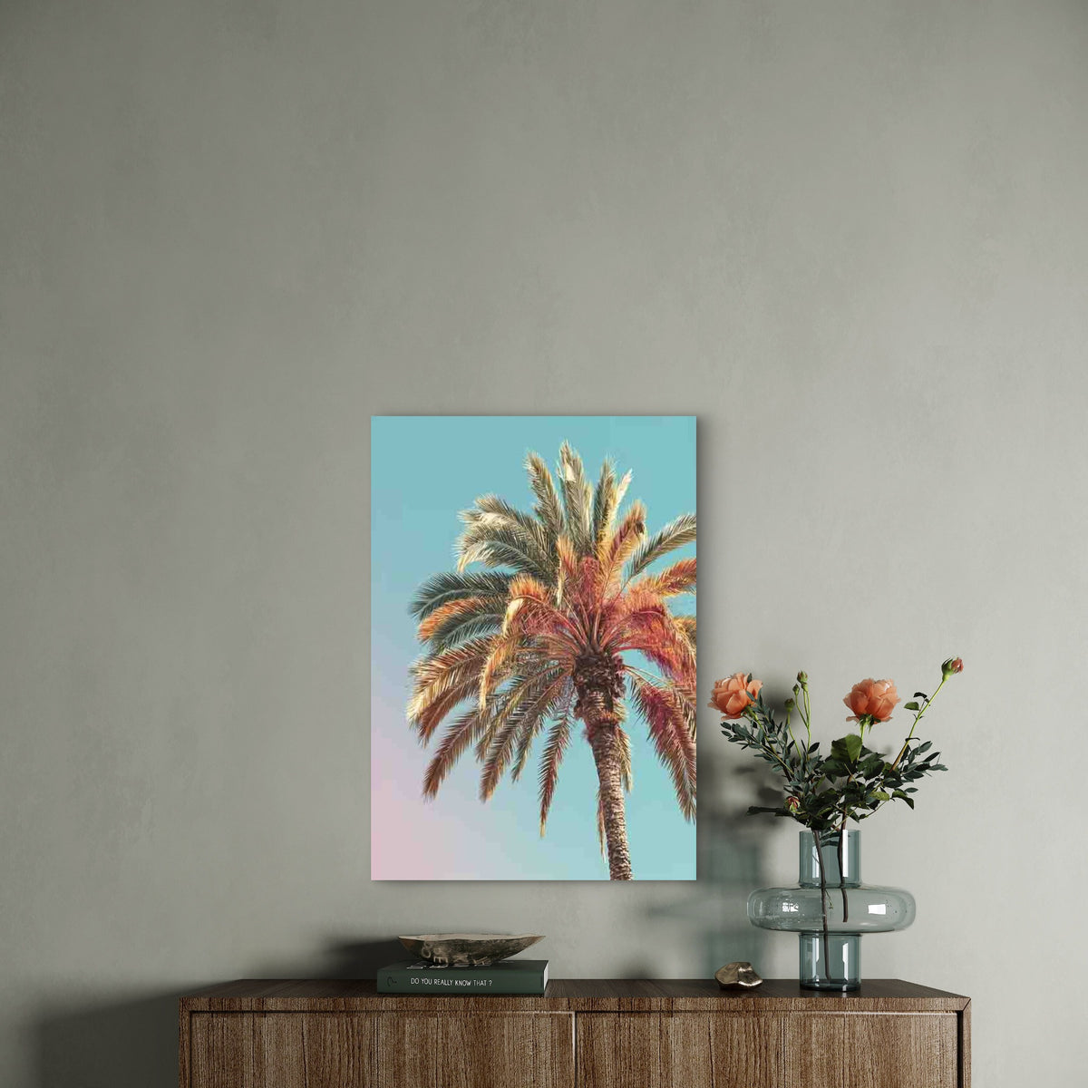 Pastel Tropical Palm Tree 60x90cm Metal Print Ready to Hang