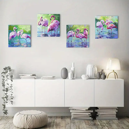 4pcs  Flamingo Lake Poster Modern Wall Art Canvas Framed