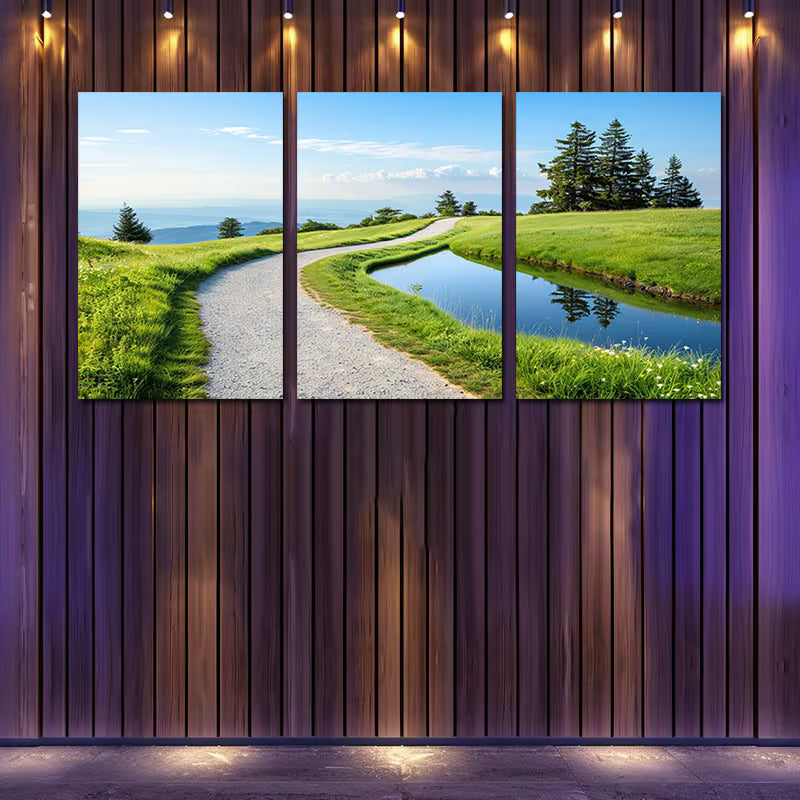 3pcs Paintings of Serene Countryside Roads Wall Art Set Canvas Framed 50x70cm - High Quality Print 100% Australian Made Wall Canvas Ready to Hang