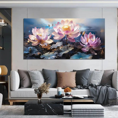 Pink & Blue Floral Botanical Wall Art canvas office home room framed 120x60cm
