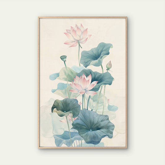 Traditional Chinese Watercolor Lotus Flower Premium quality Poster print choose your sizes