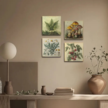 4pcs Farmhouse Decoration Summer,Mushroom Wall Art Canvas Framed