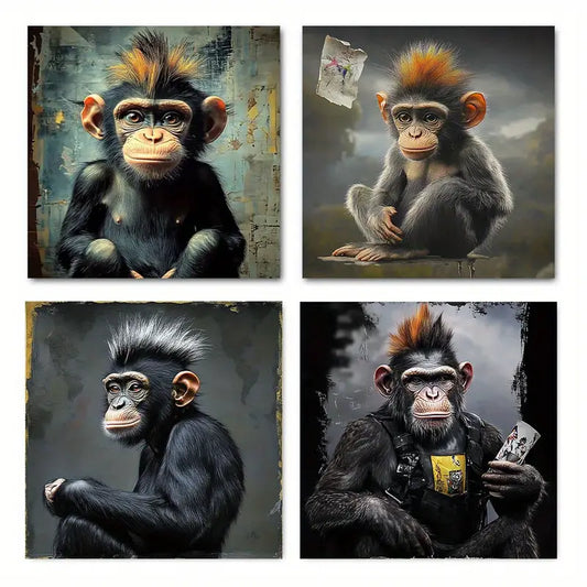 4pcs Pop Graffiti Colorful Monke  Wall Art Canvas Framed