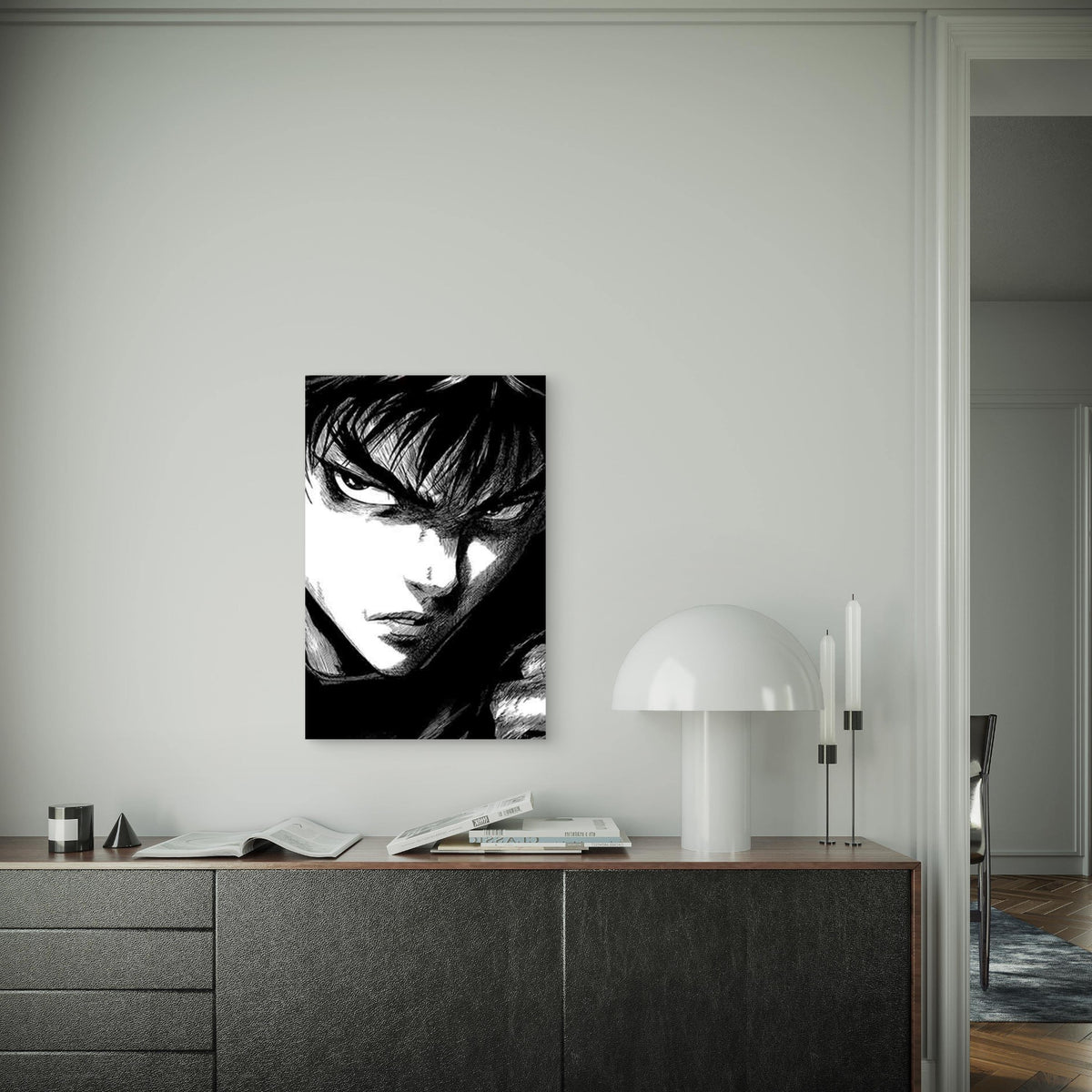 Black And White Anime Character Metal Print Ready to Hang