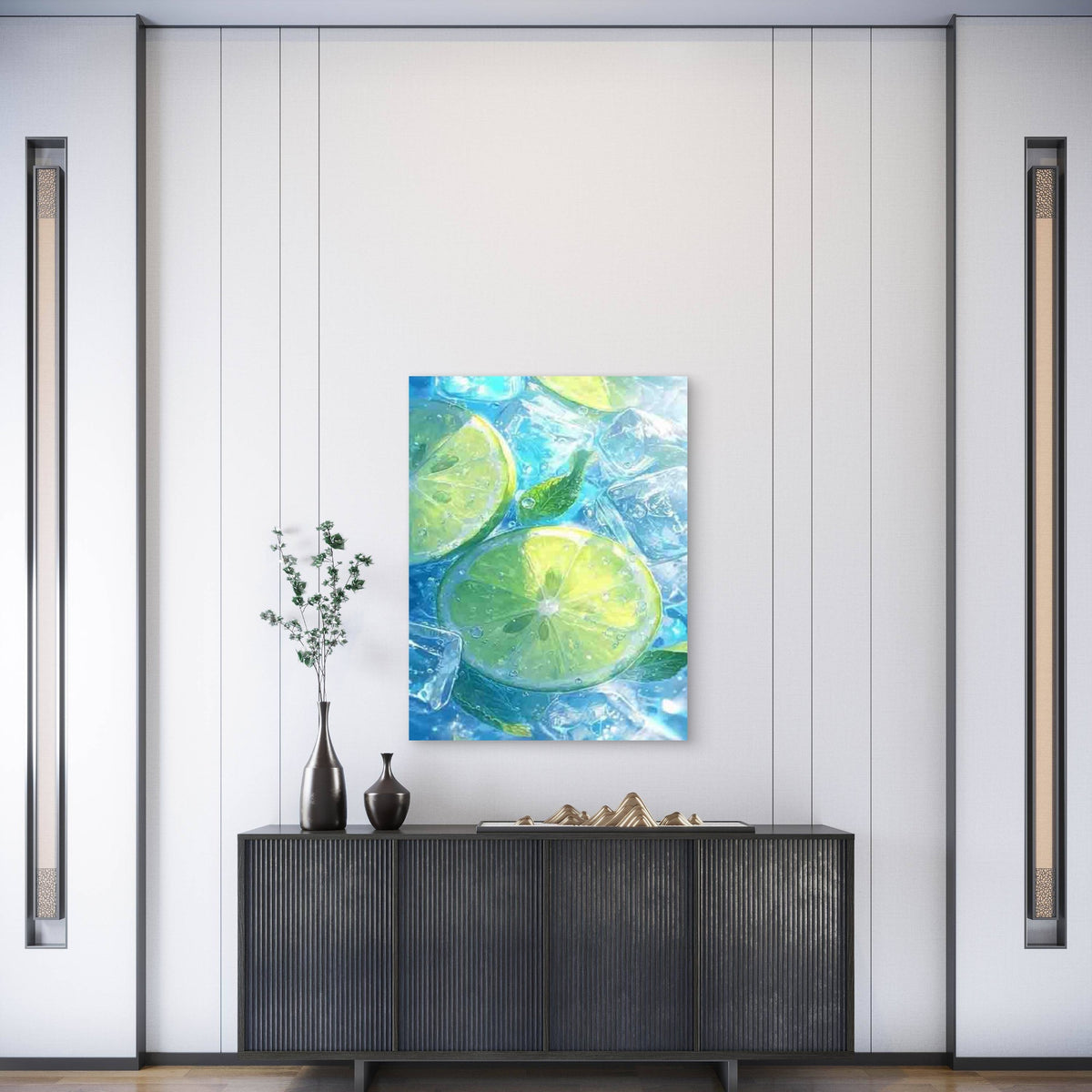 Summer Refreshing Lemon Cube of Ice Metal Print Ready to Hang
