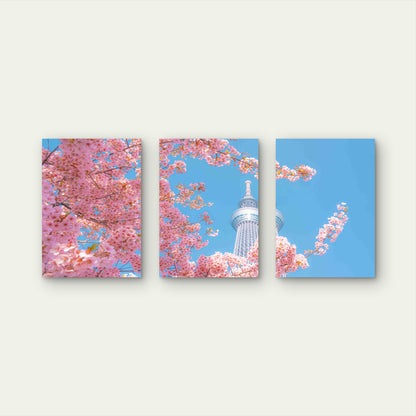 3pcs Spring Splendor At Tokyo Skytree Metal Print Ready to Hang Art