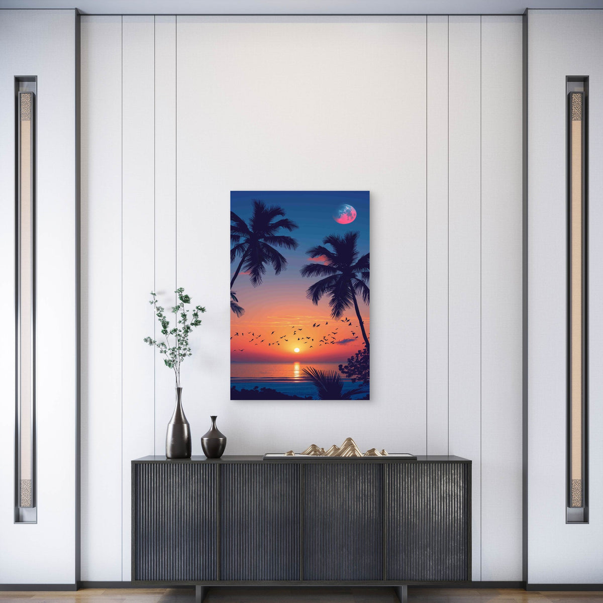 Tropical Beach Sunset Scene 60x90cm Metal Print Ready to Hang