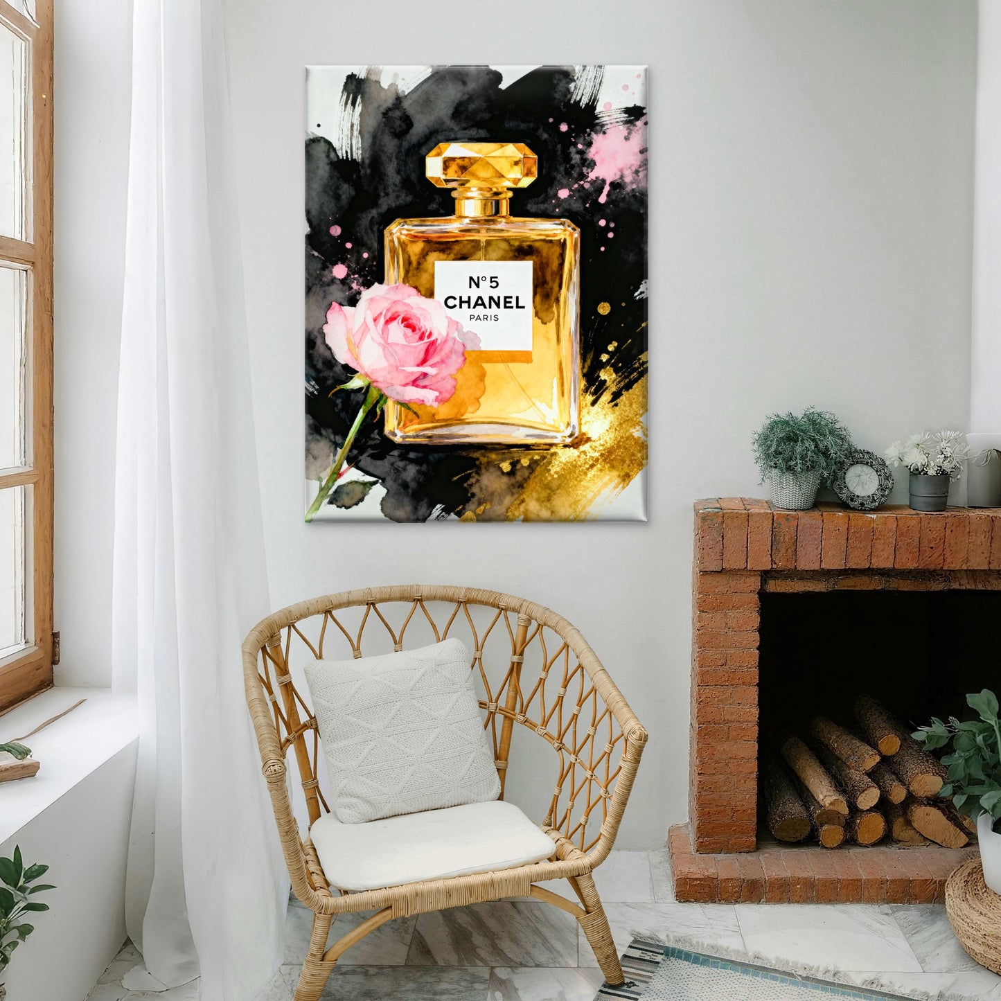 High End brand Perfume bottle with a pink rose Canvas Print Fashion Wall Art Decor 100% Australian Made