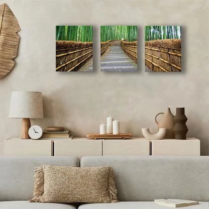 3pcs Bamboo Forest Path In Kyoto Japan Nature Metal Print Ready to Hang Art