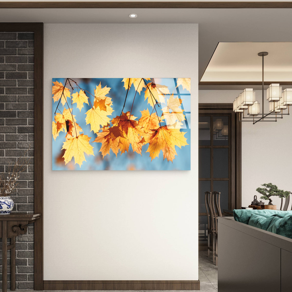 Autumn Golden Leaf Blue Sky Acrylic Glass Printing Wall Art Australian Made Quality