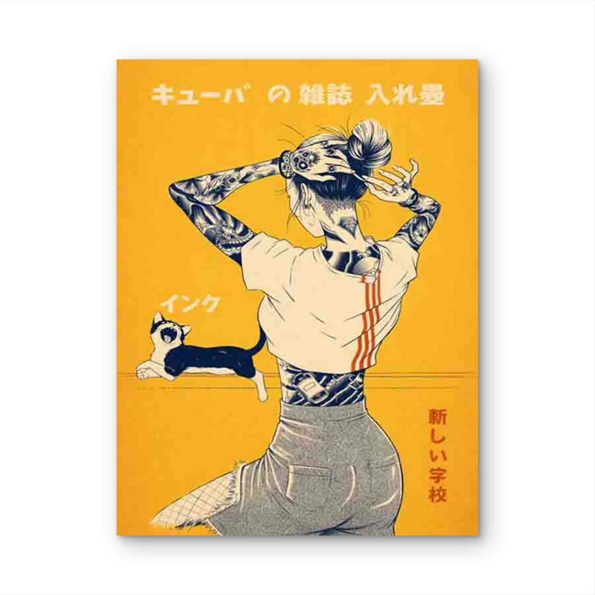 Tattoo Artwork Featuring a Cat 40x60cm Metal Print Ready to Hang
