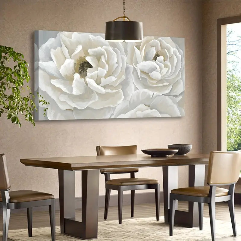 Cream White Peony Elegant Floral Wall Art canvas office home room framed 120x60cm