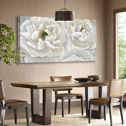 Cream White Peony Elegant Floral Wall Art canvas office home room framed 120x60cm