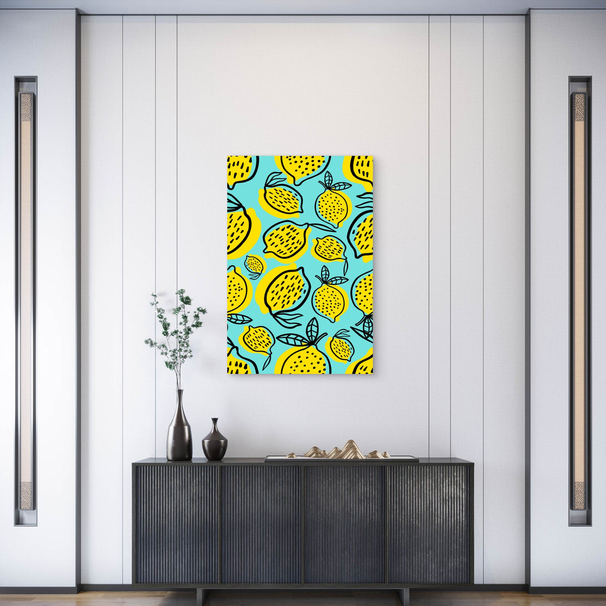 Lemon Pattern Background 60x90cm Metal Print Ready to Hang