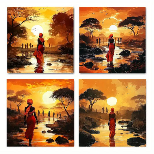 4pcs Warm Sunset Hues Themed  WS Wall Art Canvas Framed