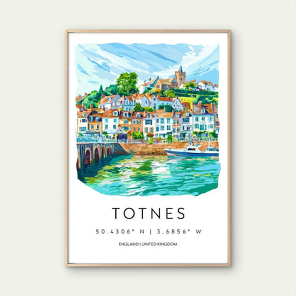 Watercolor Painting Of Totnes England Travel Poster Print Wall Art
