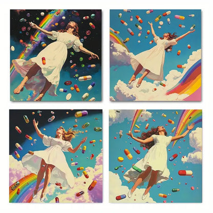 4pcs Abstract Happy Forever Wall Art Canvas Framed