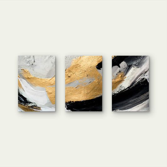 3pcs Abstract Luxury Gilded Gold Foil Painting Wall Art Set Canvas Framed 50x70cm - High Quality Print 100% Australian Made Wall Canvas Ready to Hang
